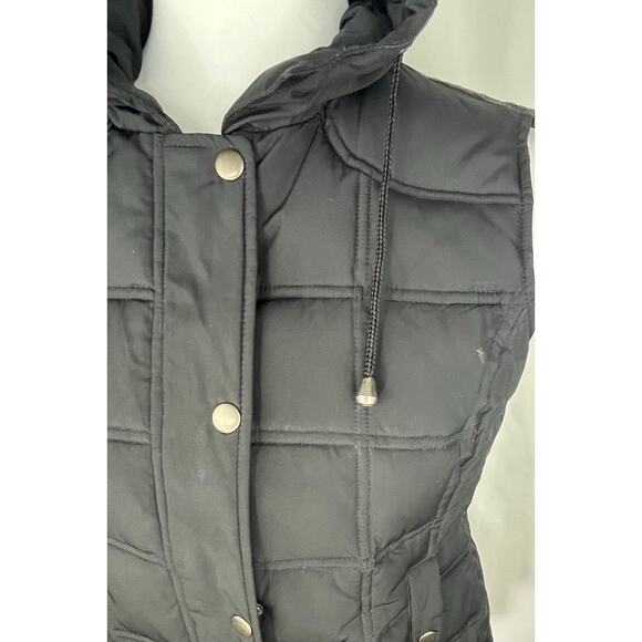 GAP Quilted Puffer Hooded Vest Zipper Snaps Black Small - Picture 6 of 10